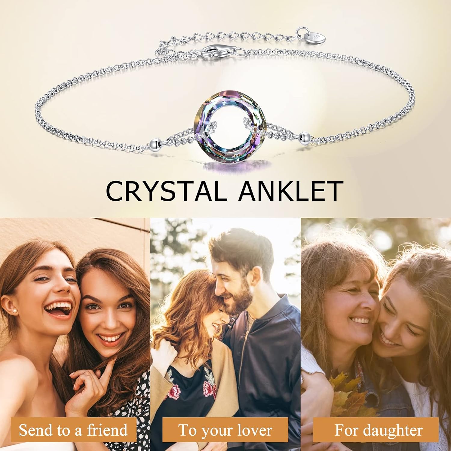 VONALA Colorful Crystal Anklet for Women 925 Sterling Silver Ankle Bracelet Adjustable Beach Foot Chain for Women