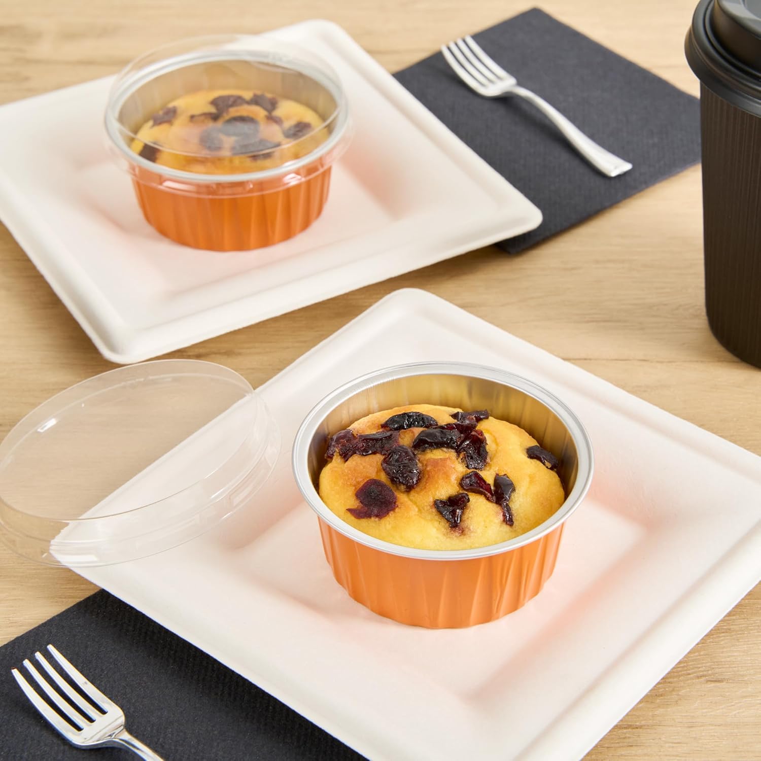 Restaurantware 4 Ounce Disposable Ramekins 100 Round Creme Brulee Disposable Cups - Oven-Safe For Cupcakes And Muffins Orange Aluminum Disposable Baking Cups Freezer-Safe Lids Sold Separately