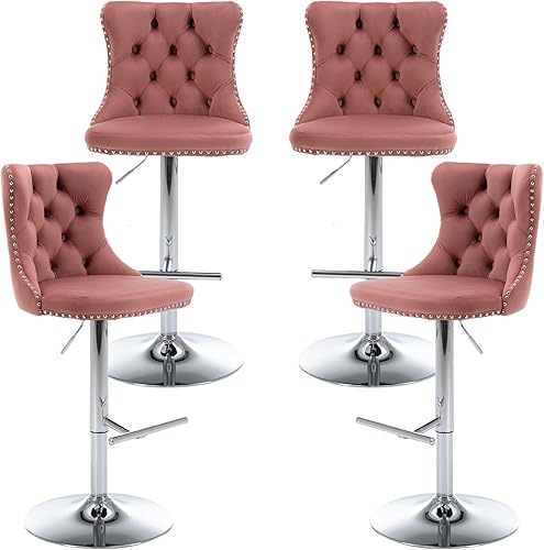 Miniatura 7 de Juego de 2 taburetes de bar giratorios de terciopelo, altura ajustable de 25 a 33 pulgadas, taburetes de bar con respaldo, sillas de bar para altura