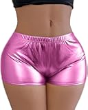Metallic Dance Shorts for Women - Disco Nightclub Yoga Short High Waist Booty Shorts Dance Festival Shiny Rave Bottoms
