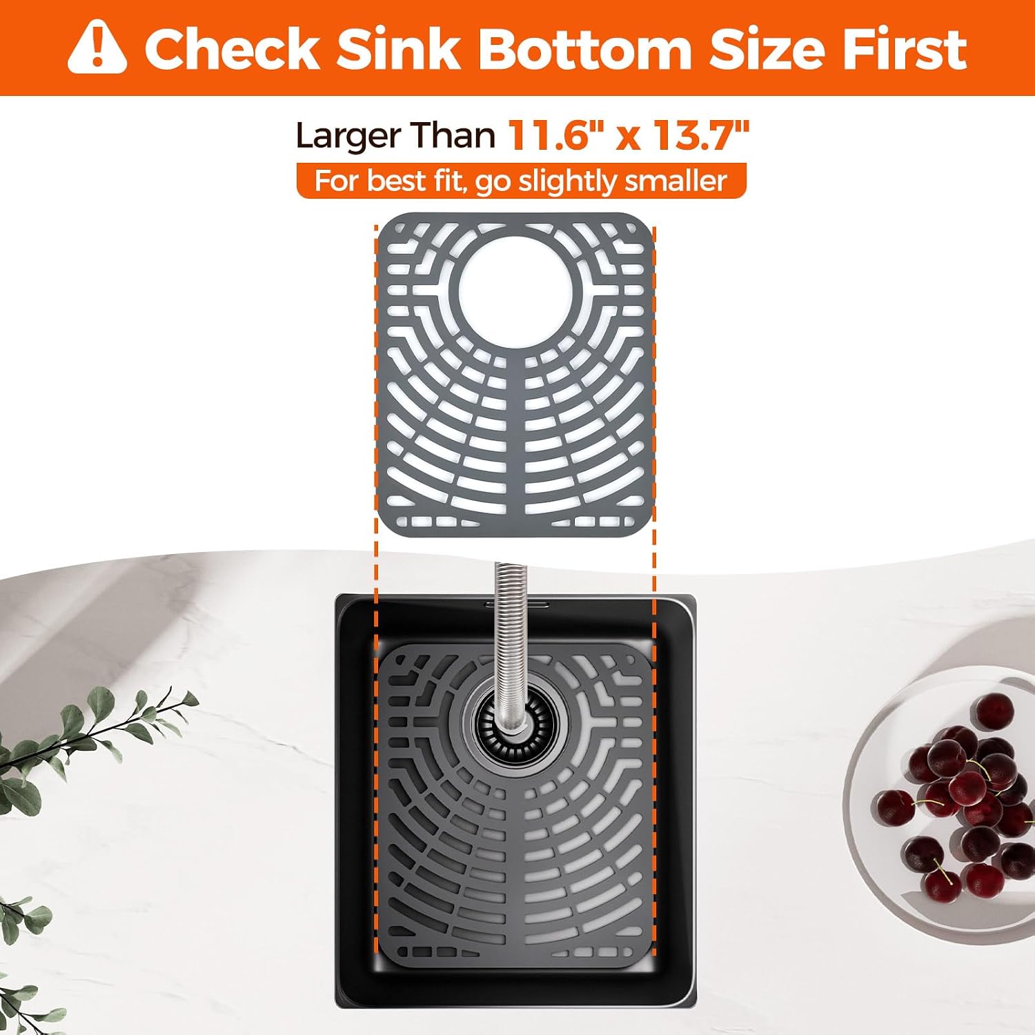 Snuggery Silicone Sink Protector for Kitchen Sink, 12"x14" Rear Drain | Scratch protection, cushions fragile dishes and glassware, dishwasher safe, food-grade silicone, 446°F heat resistant