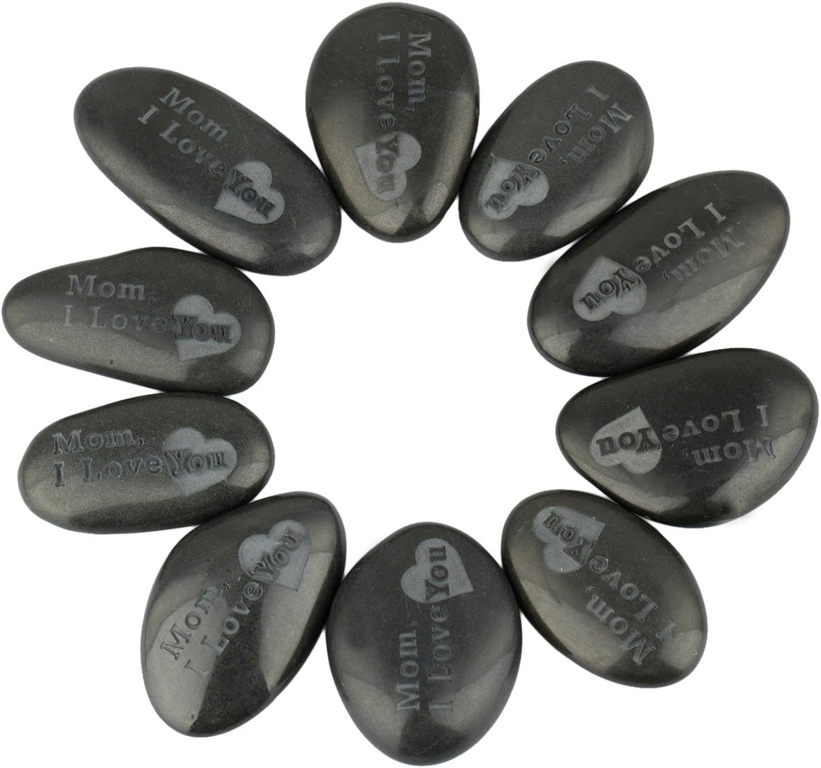 rockcloud 1 PC Engraved Stone Blackstone Pebble Polished Stones Pocket Rock Healing Reiki Balancing,Mom I Love You - Image 4
