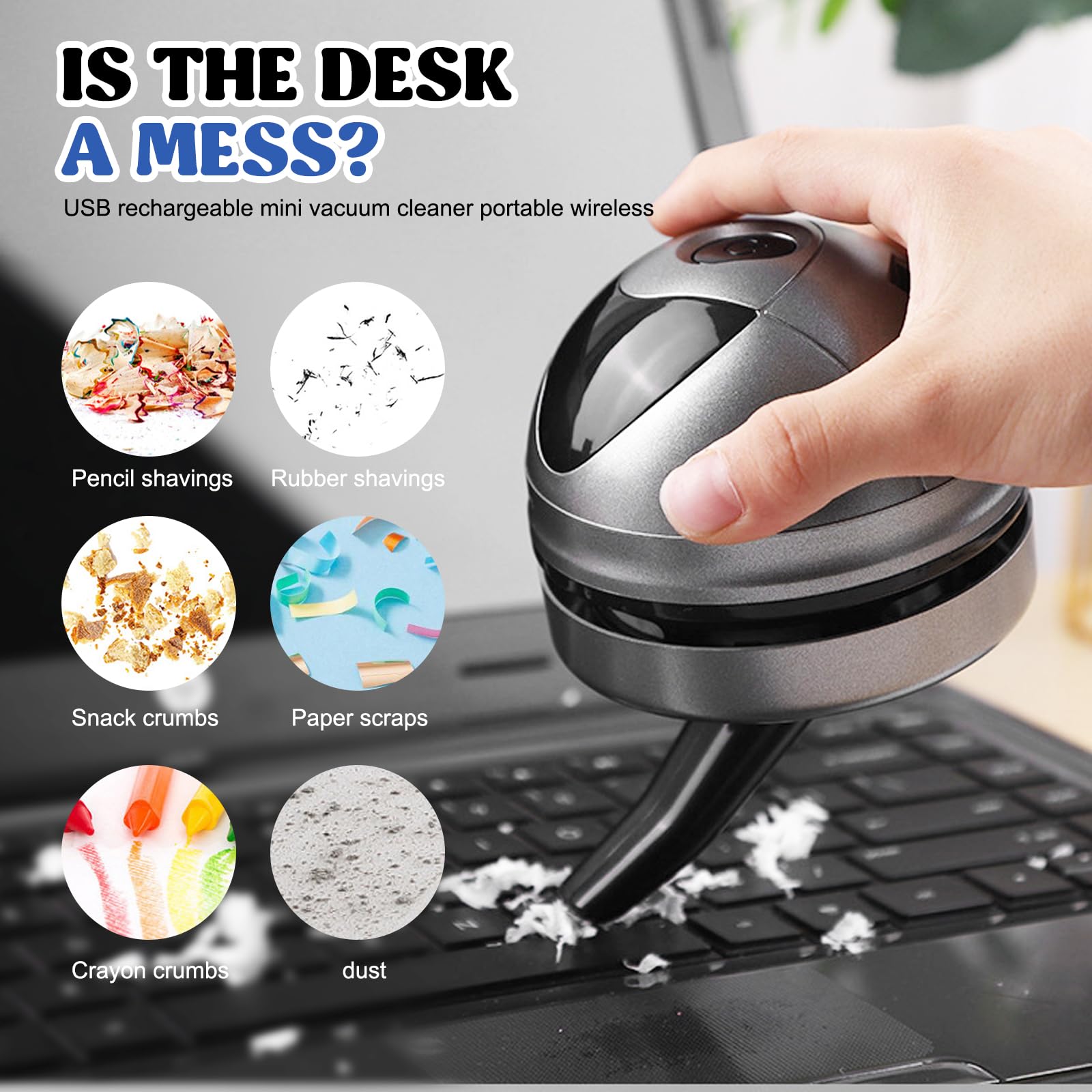 Mini Aspirateur De Table Sporgo - Sans Fil, Rechargeable USB - Puissant Et Silencieux - Pour Miettes Et Poussière