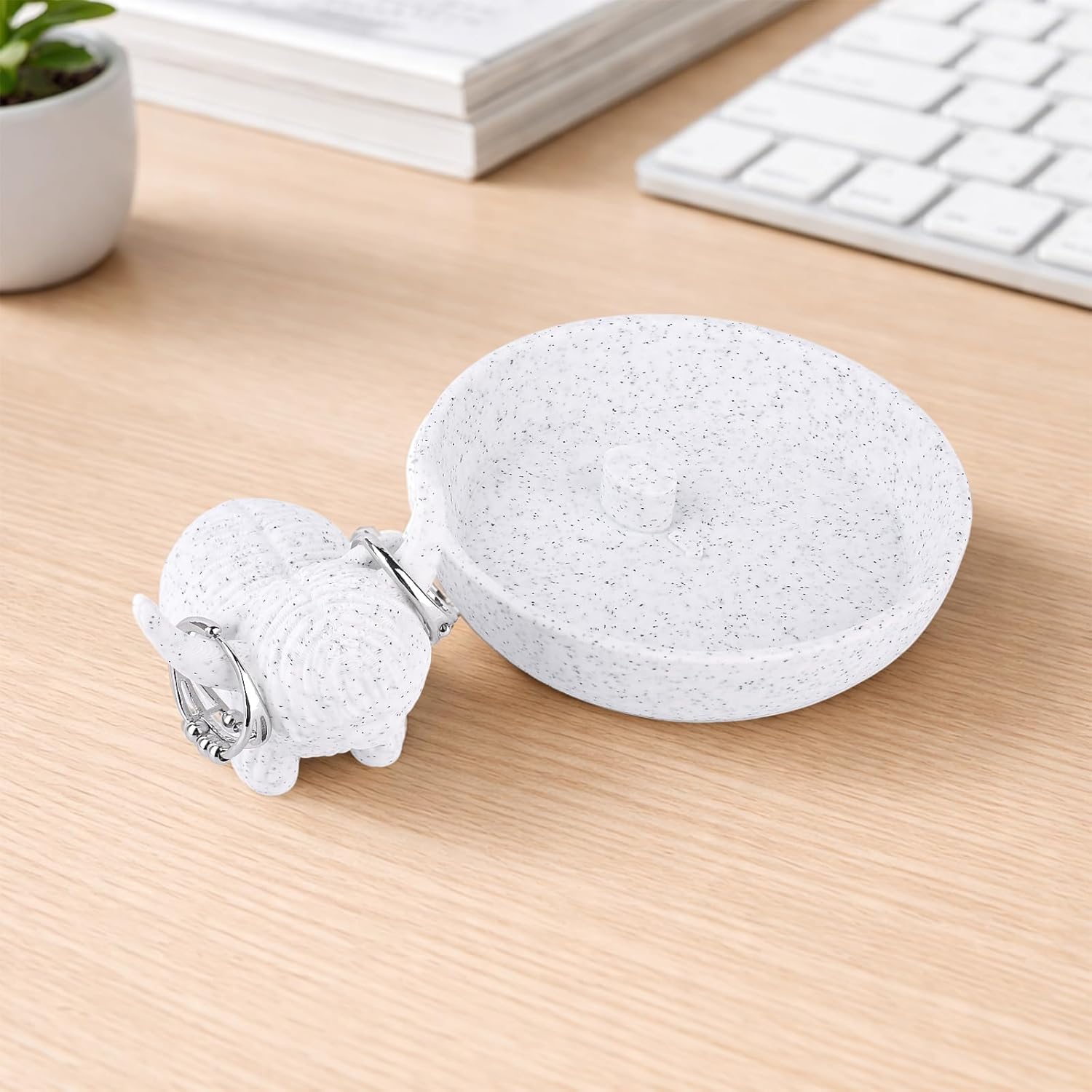 Highland Cow Ring Holder with Dish, Cute Jewelry Organizer Trinket Plate for Rings Earrings Necklaces Decorative Cow Jewellery Holder Tray for Engagement Wedding Vanity Dresser Women Decor - Image 3