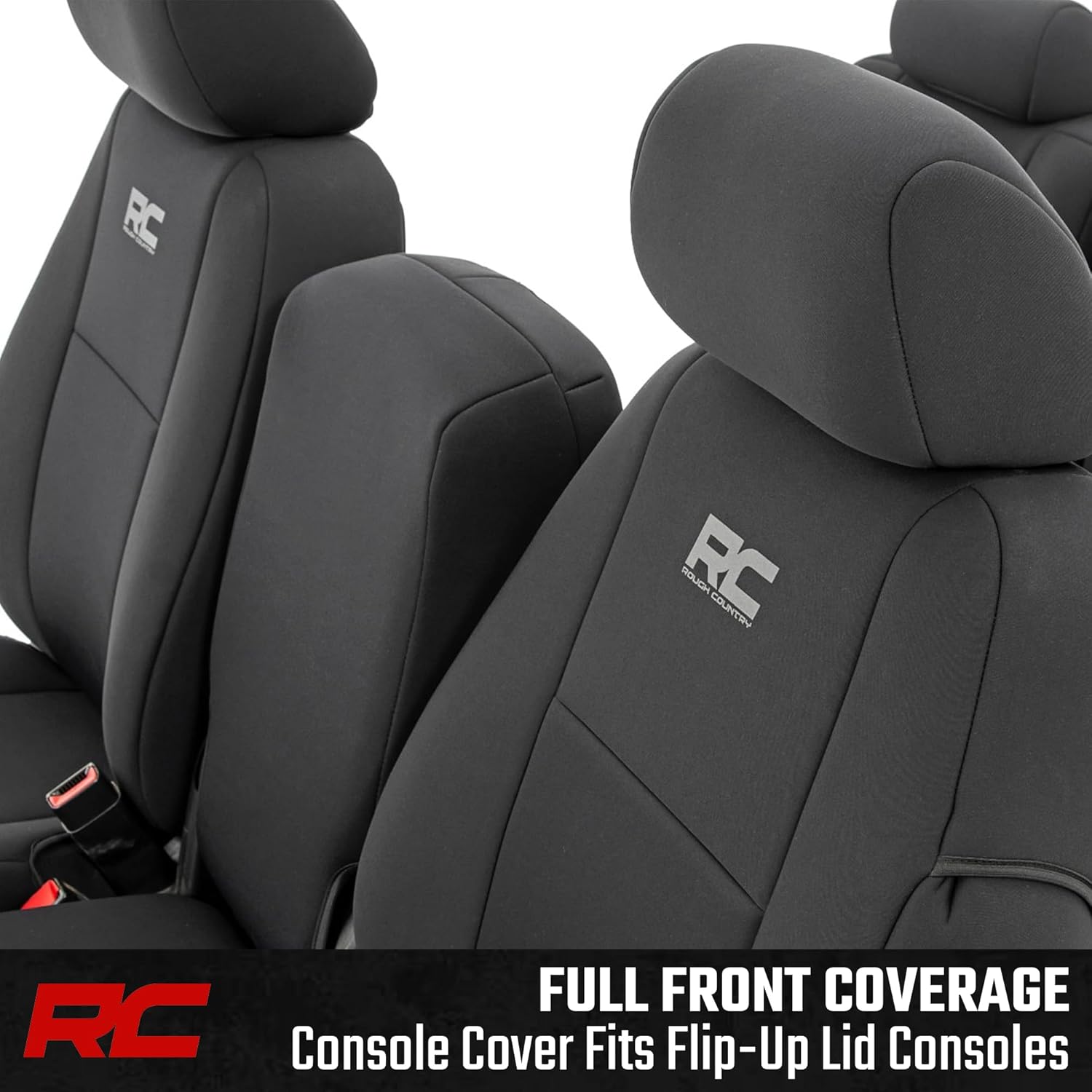 Rough Country Neoprene Seat Covers for Chevy Silverado & GMC Sierra 1500/2500HD (2007-2013) - Waterproof, UV Resistant, Foam-Padded Front & Rear Set w/Rear Armrest