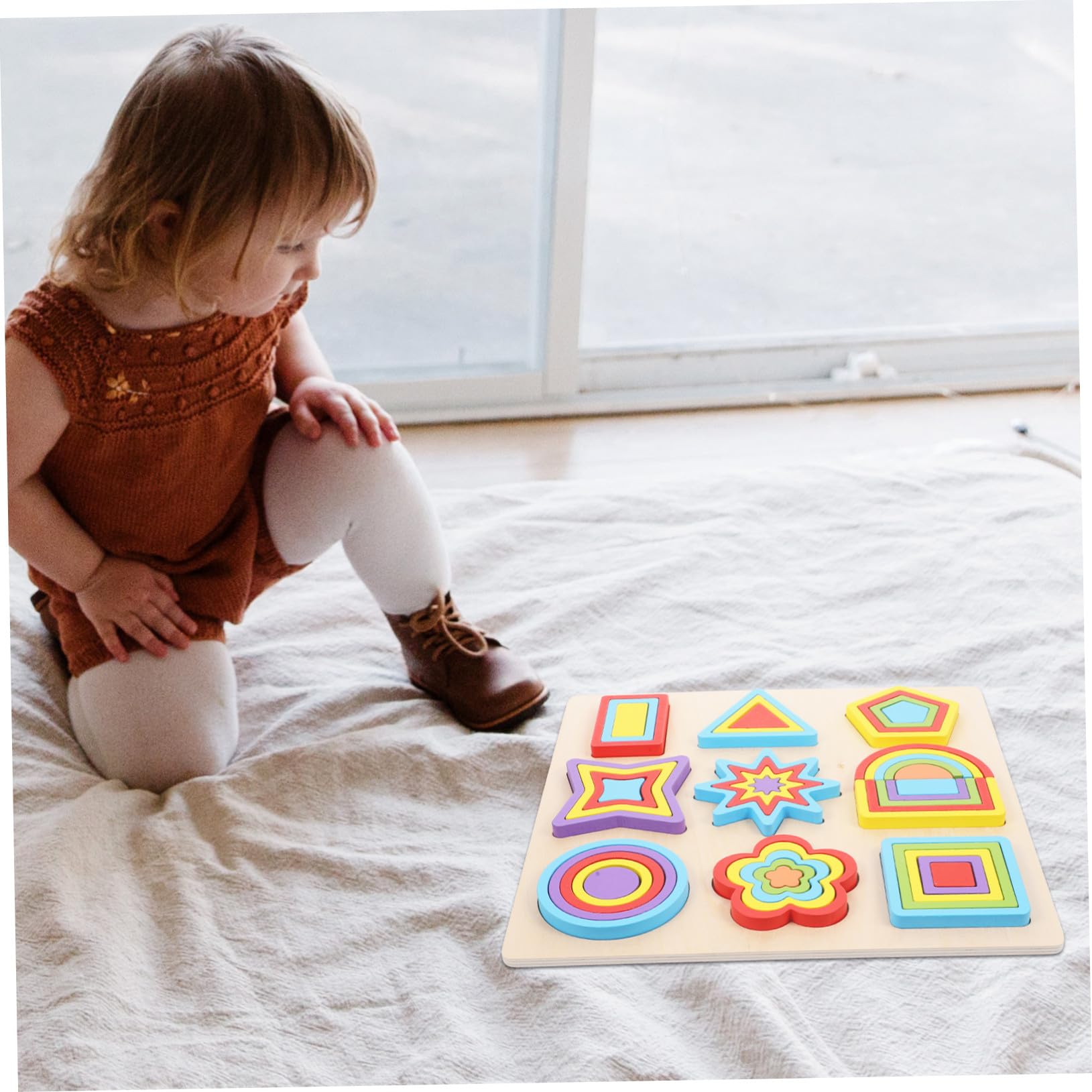 Montessori Bloques de Madera Educativos para Rompecabezas de Formas Geométricas de Construcción para Desarrollo Cognitivo y Coordinación Mano Portátil para Bebés y Pequeños
