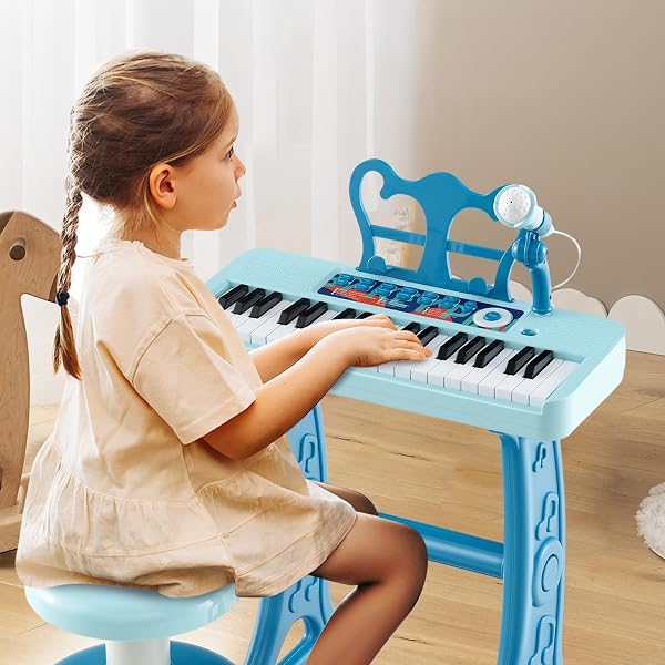 COSTWAY 37 Tasten Kinder Keyboard, Kinderklavier elektronisch mit Hocker, Mikrofon & Notenständer, Kinderpiano mit Abnehmbarer Beinen, Klaviertastatur für Kinder ab 3 Jahren (Rosa) - 2