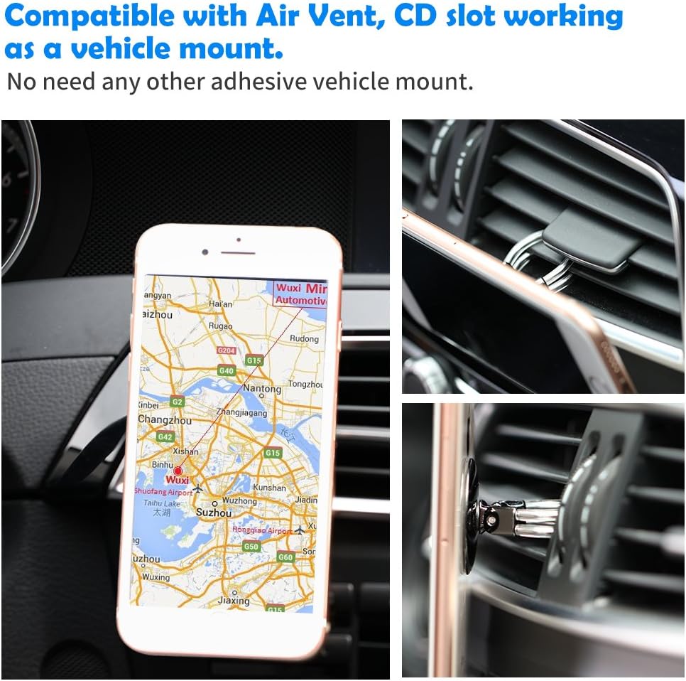 Phone Ring Holder Stand, 3 in 1 Universal Phone Car Vent Mount and Finger Grip Phone Holder Compatible with All iPhone, Samsung Galaxy & Smartphones
