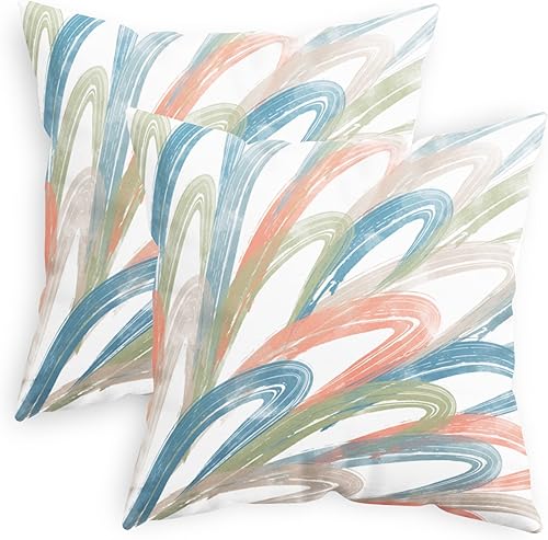 CaliTime Juego de 2 fundas de almohada decorativas de vellón de dos tonos con plumas abstractas para sofá, cama, decoración de granja de 18 x 18