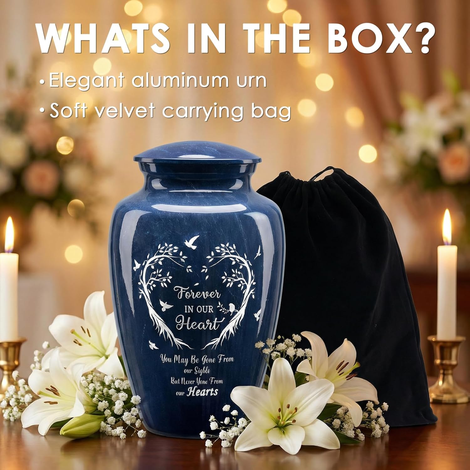 Handcrafted Urn for Human Ashes, Large Decorative Cremation Urns, Memorial Funeral Urn for Men & Women Adults with Heart-Shaped Tree Marble Finish, Metal Alloy 10" H x 6" W