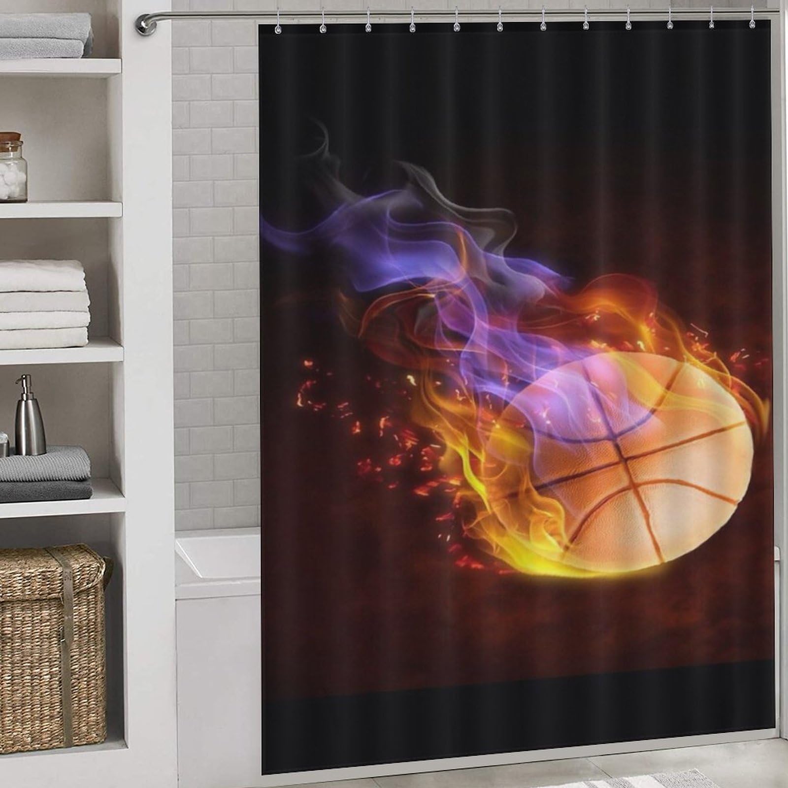 Rideau de douche basket imperméable 168x183cm avec 12 anneaux de bain