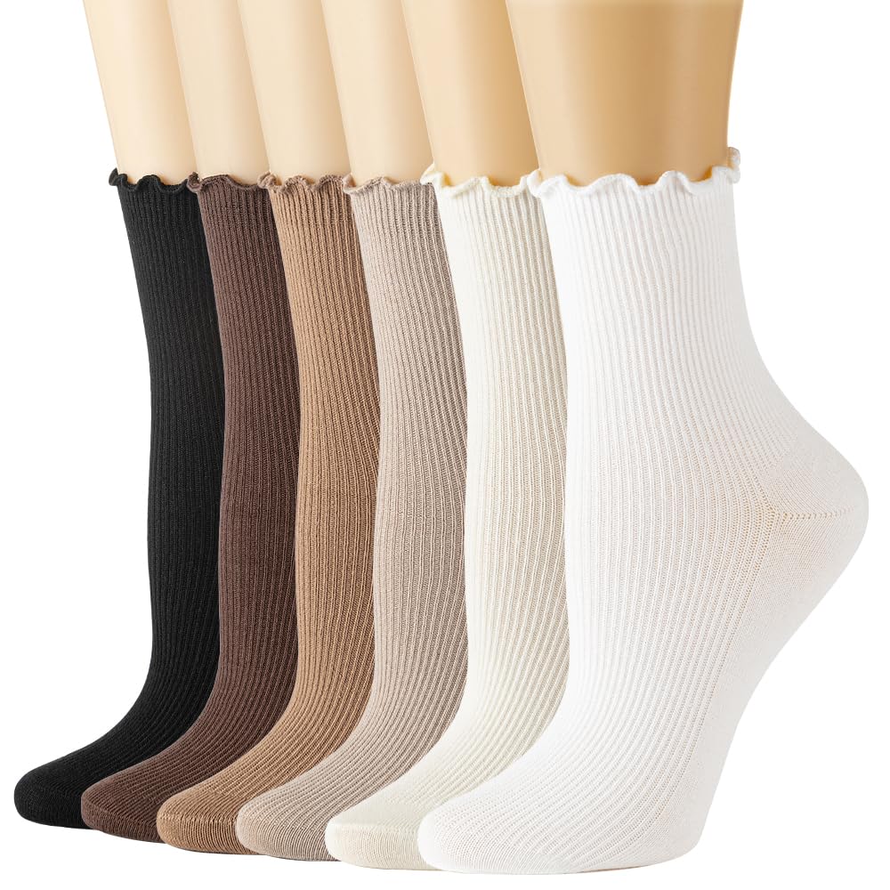 Losa Kute 6 Pairs Fall Socks Cotton Long Warm Crew Socks Cute Aesthetic Cute Slouch Socks
