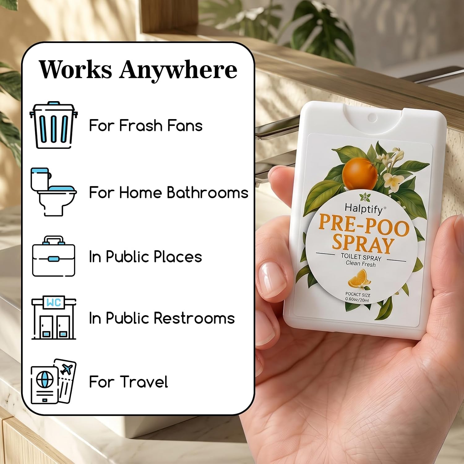 Travel Size Toiletries, Pre-Poo Toilet Spray 4-Pack, Pocket-Sized, Bathroom Essentials, Best for Office & Public Restrooms, Odor Deodorizer with Essential Oils, Up to 240 Uses, 4 Scents