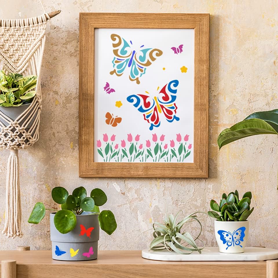 Miniatura 7 de Plantillas de mariposa para pintar, 12 plantillas de pintura reutilizables de plástico de 6 pulgadas para manualidades en paredes de cavnas de roca