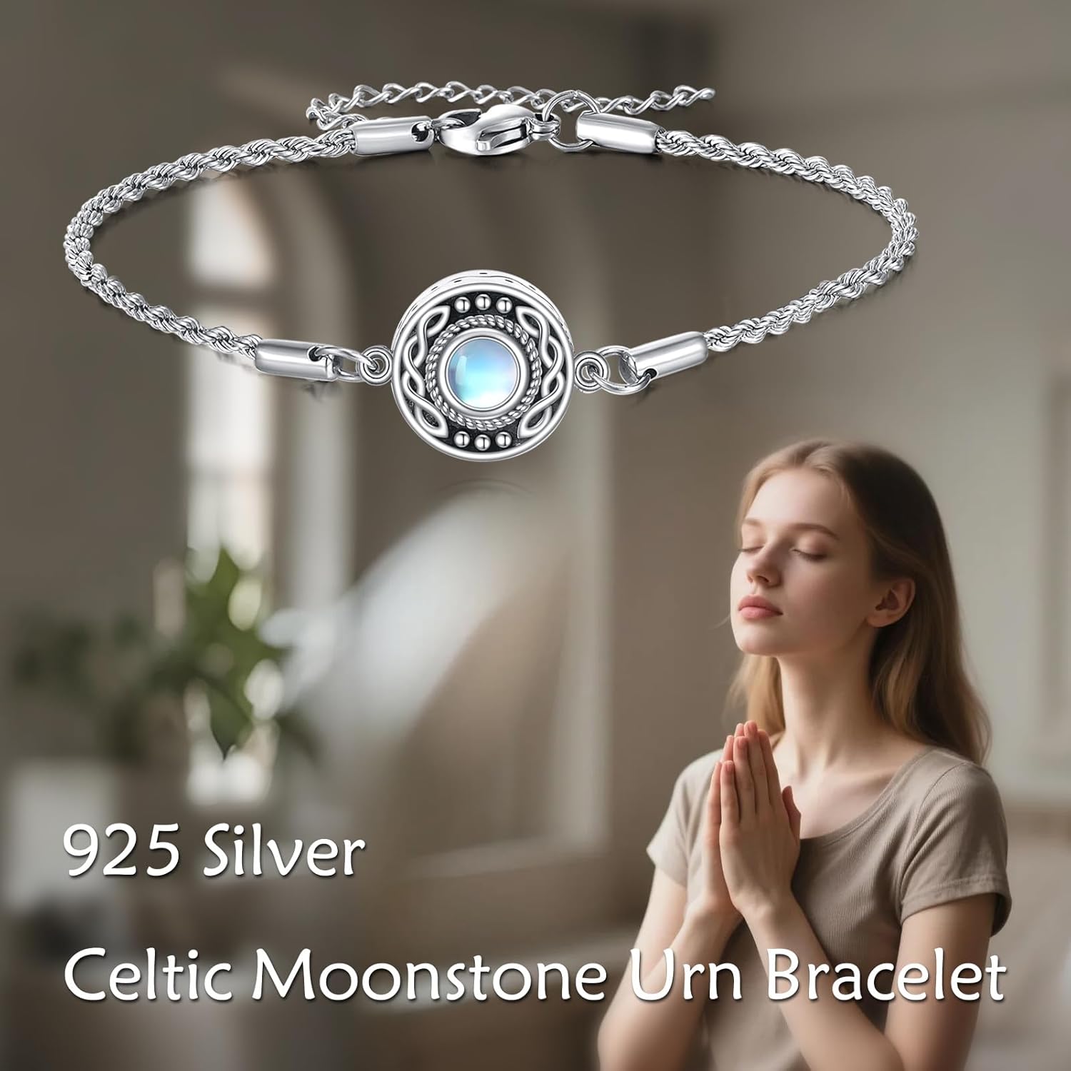 Teardrop Urn Bracelet for Ashes for Women Sterling Silver Moonstone Cremation Bracelet for Ashes Memorial Jewelry Gifts for Mother Friend - Image 6