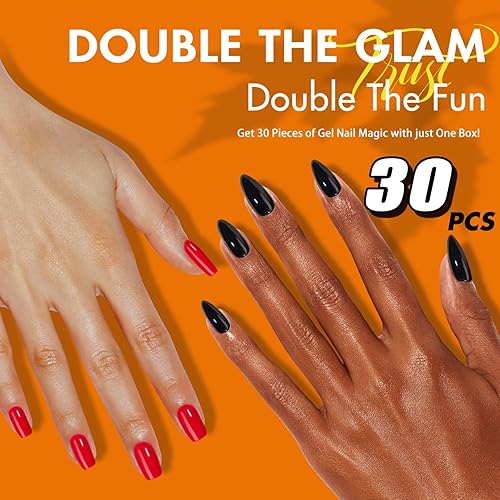 Miniatura 6 de KQueenst - Uñas postizas largas a presión para Halloween, color rosa mate, francesas, con brillantina, tela de araña de sangre y calavera, cobertura