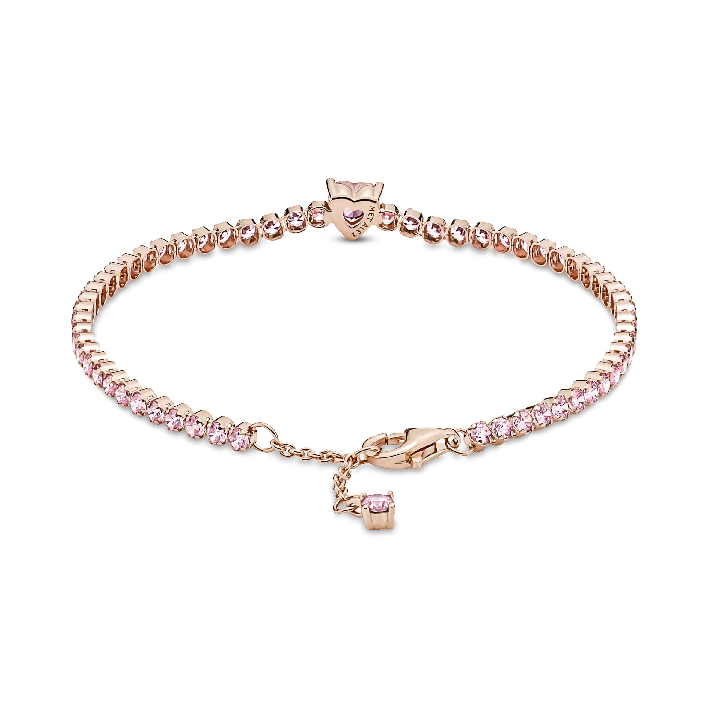 Pandora Timeless - Bracciale tennis con cuore, placcato in oro rosa 14k, con cristalli rosa orchidea