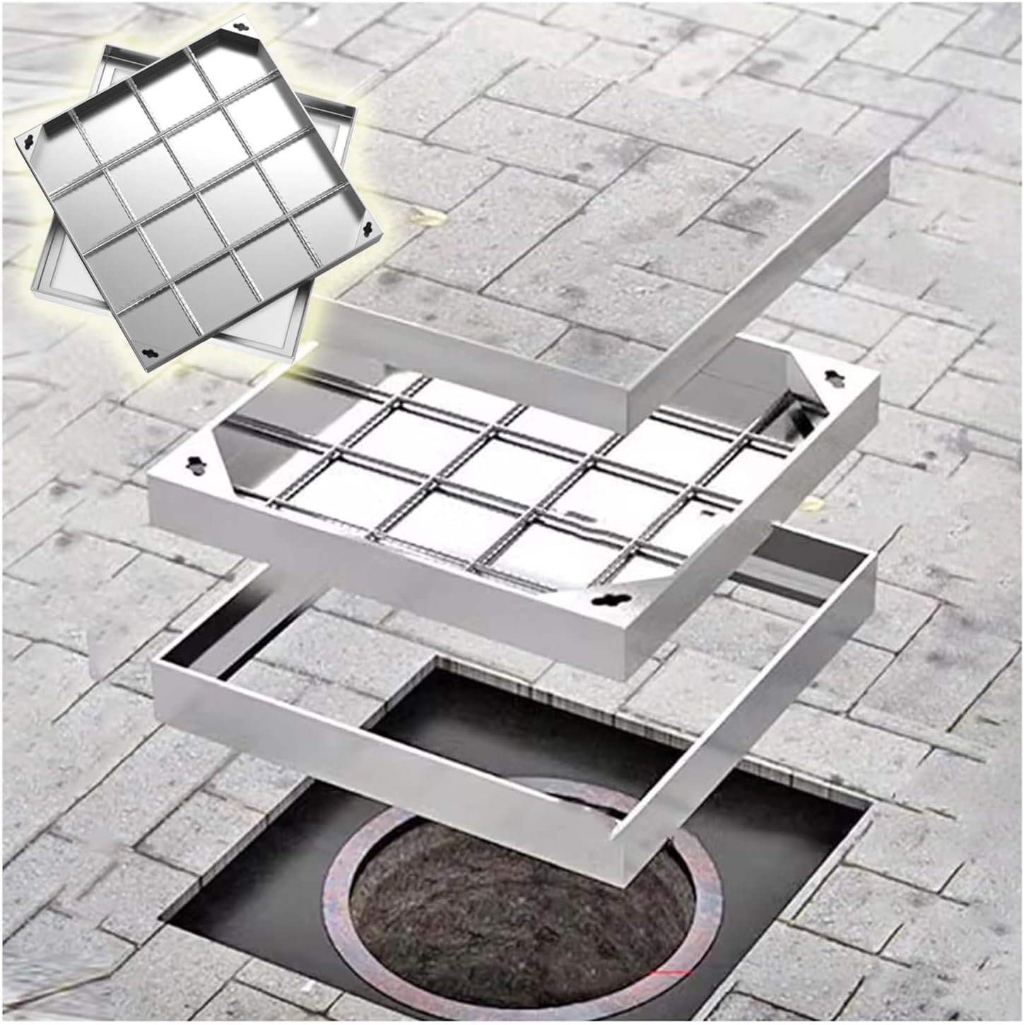 Couvercle de trou d'égout invisible extérieur et drainage de jardin mince