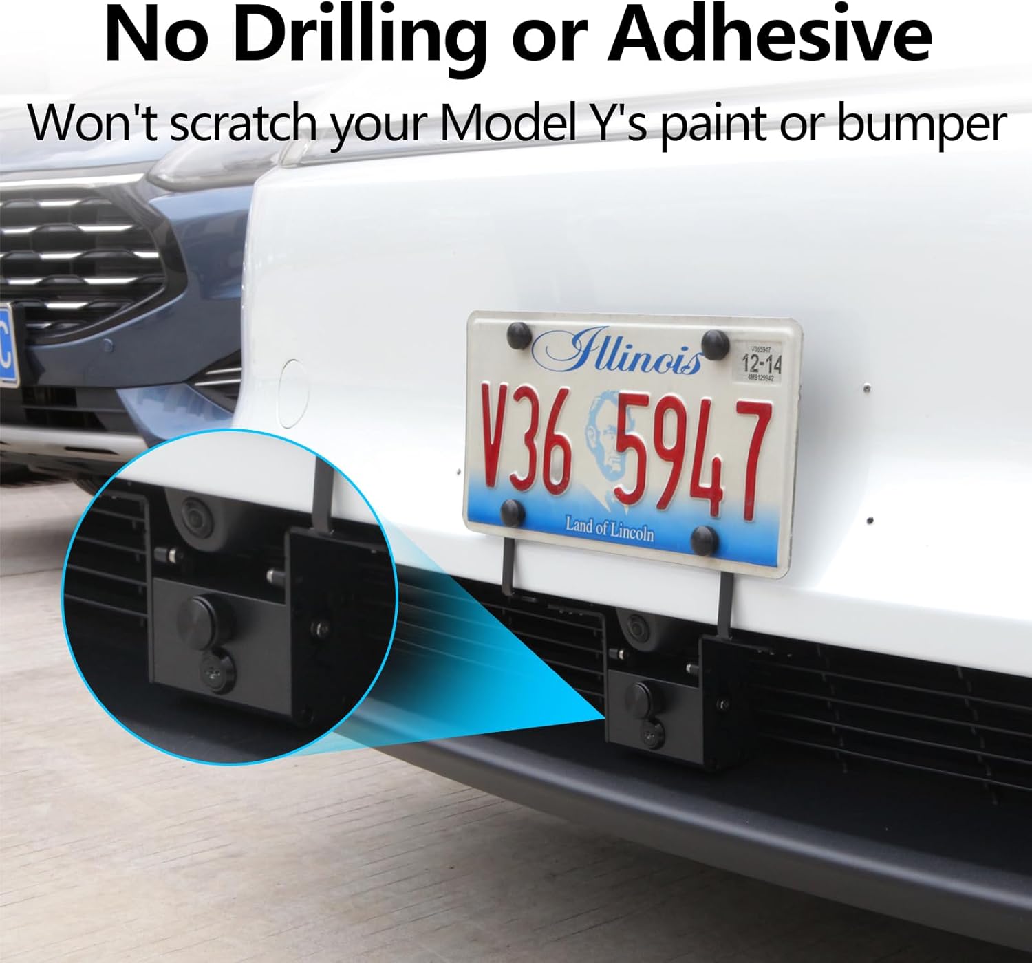 Upgraded Lockable Anti-Theft Front License Plate Holder for Model Y Juniper 2025 2026, Height-Adjustable No Drilling No Adhesive Mount Accessories Kit
