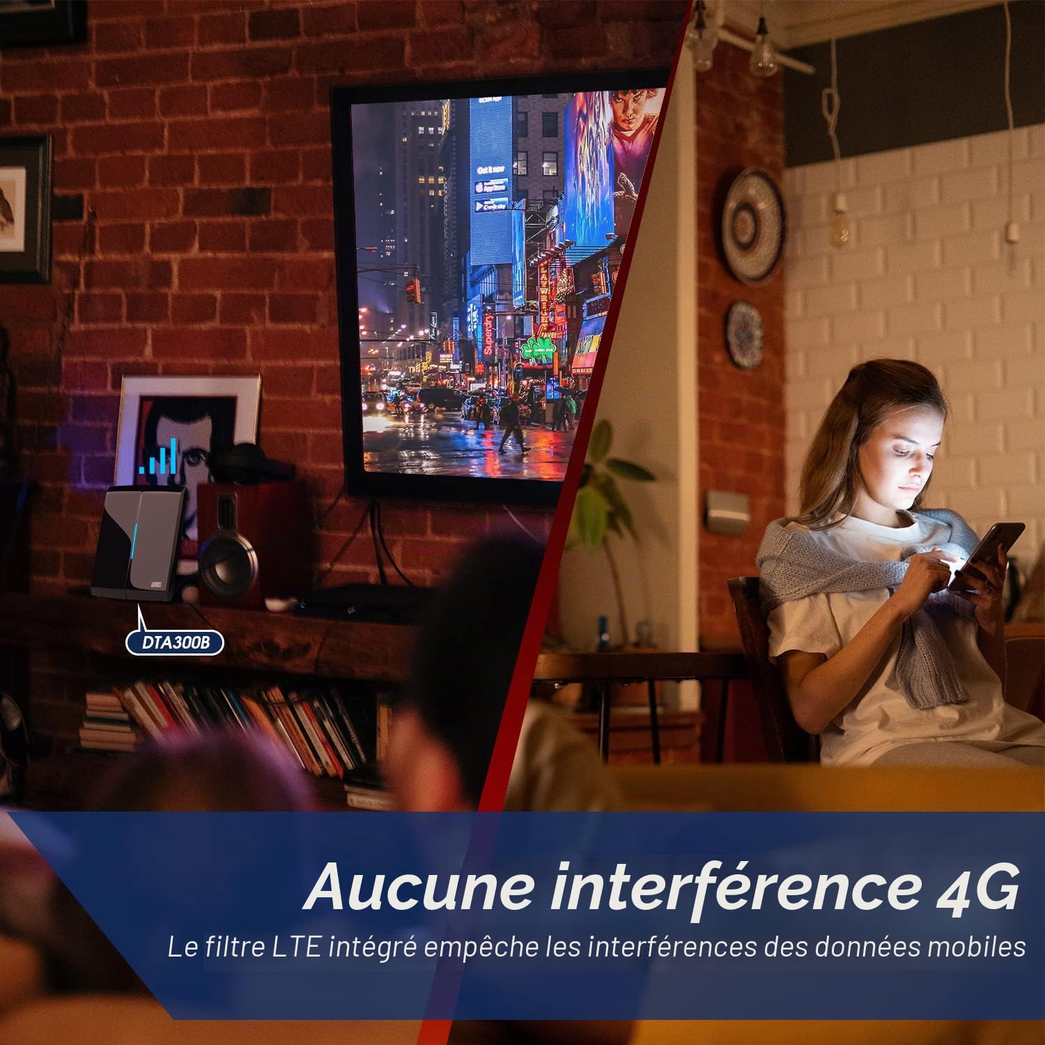 August DTA300 - Antenne TV Interieur Puissante Amplifiée TNT HD Numérique - Filtre 4g, Haut Gain, Booster, Petite et discrète, France Belgique, UHF VHF, Cable 2m, Maison, Caravane - Noir