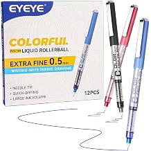 EYEYE Needle Rollerball Pens 0.5mm, 12 Pack 3 Colors Extra Fine Point Roller Ball Pen Quick Dry, Liquid Ink Pens Fine Point Smooth Writing Pen for Journaling, Note Taking, Office, School Supplies