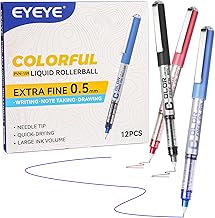 EYEYE Liquid Ink Ballpoint Pens, 0.5mm Extra Fine Point, 3 Colors, Quick Dry, Smooth Writing for Journal, Note Taking, Office and School Supplies (12 Pack)