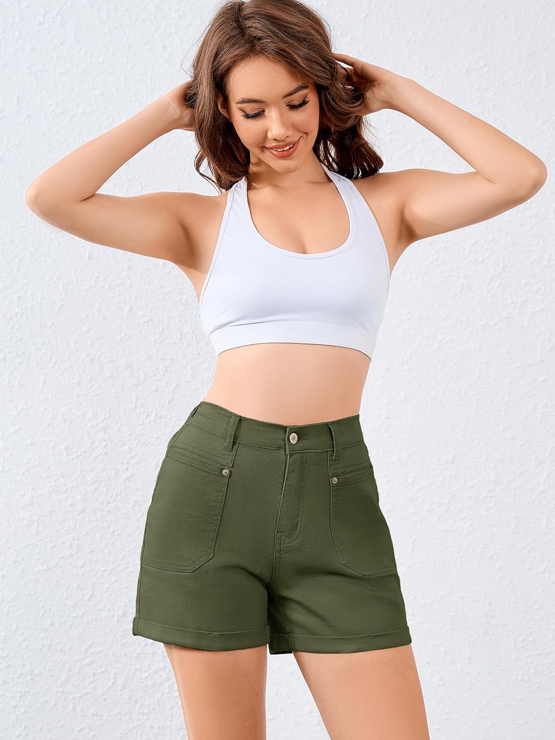 Women High Waisted Jean Shorts Stretchy Denim Shorts for Women Folded Hem Chino Shorts Summer Jorts - Image 4