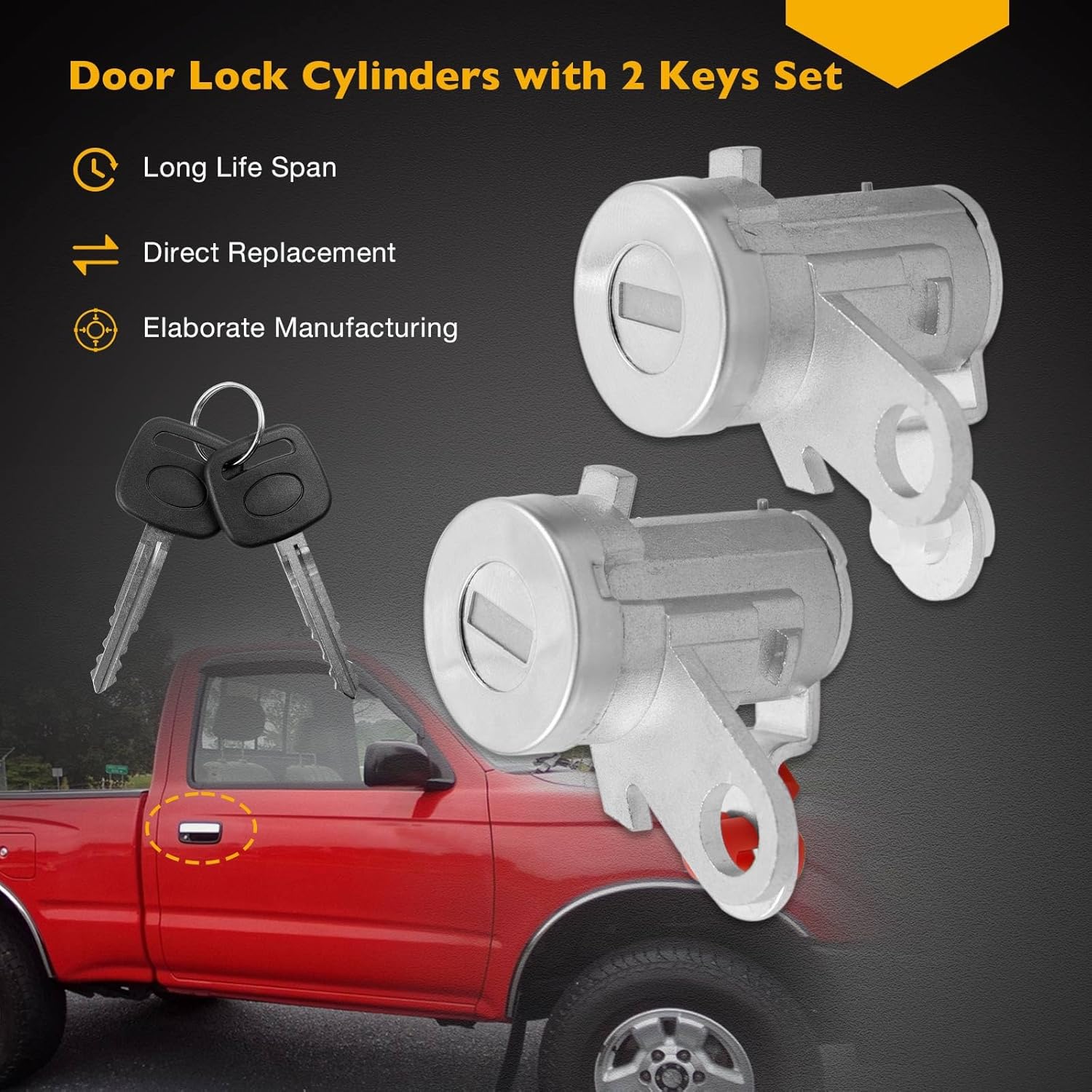 Gledewen Exterior Chrome Door Handle Front Driver and Passenger Side Pair with Lock Cylinders and Keys, Compatible with 1995-2012 Toyota Tacoma Hilux, Replaces# 769MX 768MX 6922035030 6921035030