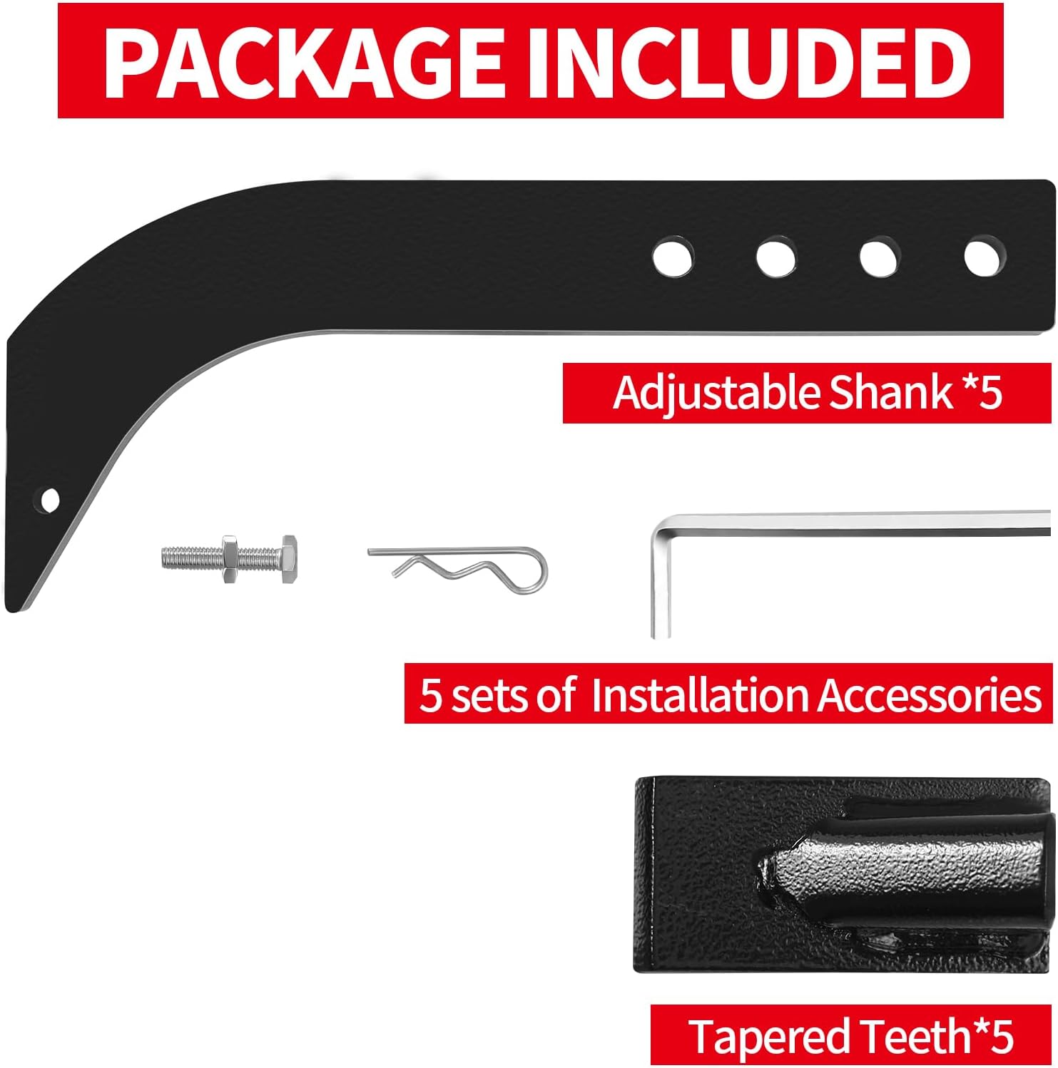 Set of 5 – 16'' Adjustable Box Blade Shanks, Heavy-Duty Steel with 4 Holes and Removable Tapered Teeth, Perfect for Digging, Leveling, and Soil Processing – Durable Agricultural Tool