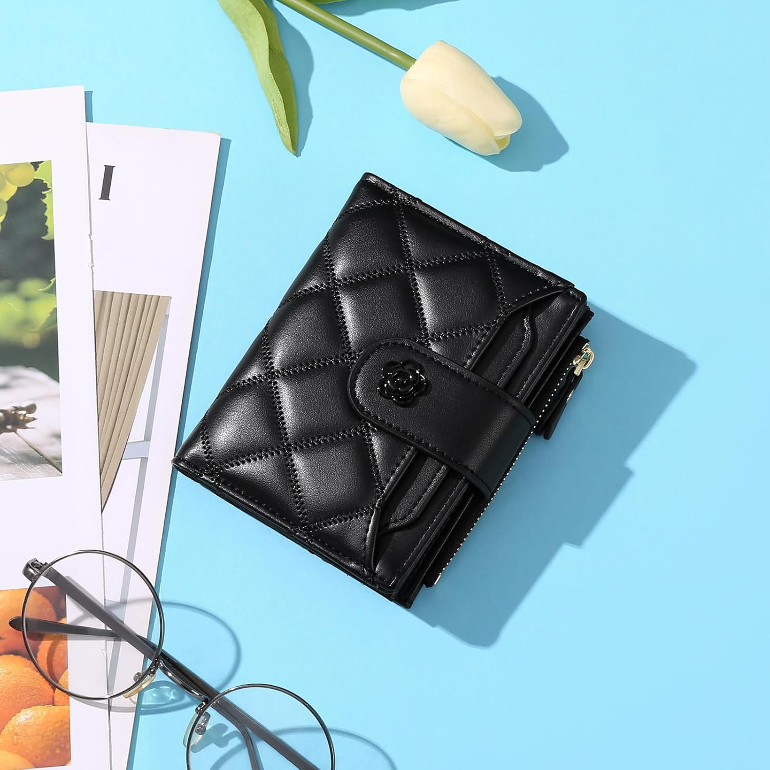 Small Wallets for Women Leather Bifold Wallet Women RFID Blocking Purse Credit Card Holder with 15 Card Slots and ID Window Coin Pocket - Image 8