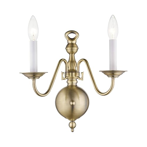 Livex Lighting 5002-01 Williamsburgh 2-Light Wall Sconce, Antique Brass