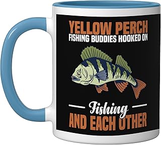 Yellow Perch Fishing Buddies Hooked On Each Other Ceramic Mug, Blue/White