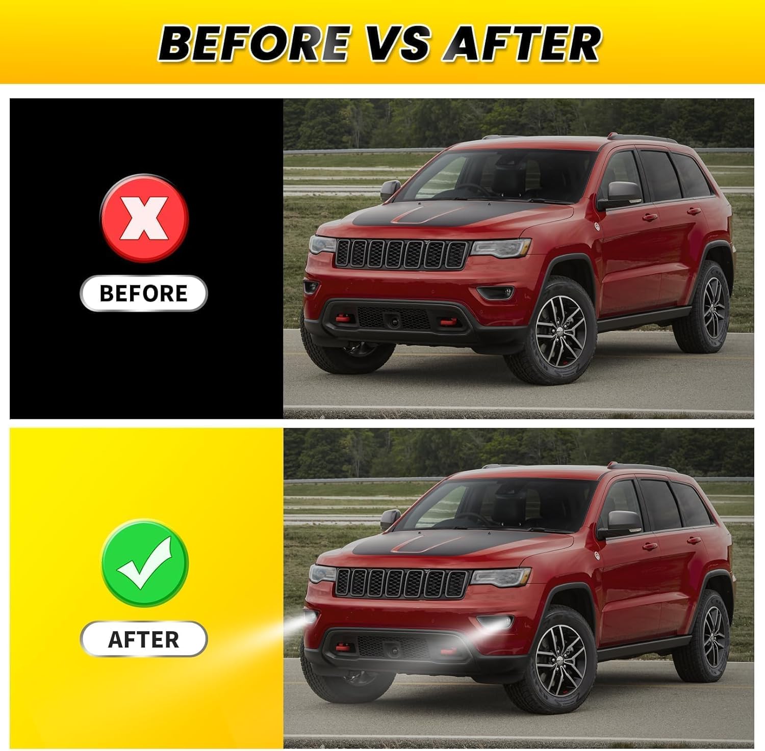 Pair Halogen Fog Light Assembly Compatible with Cherokee 2021/ Grand Cherokee 2014-2020/ Avenger 2011-2014 Left and Right Side Front Fog Lamp 5182021AB