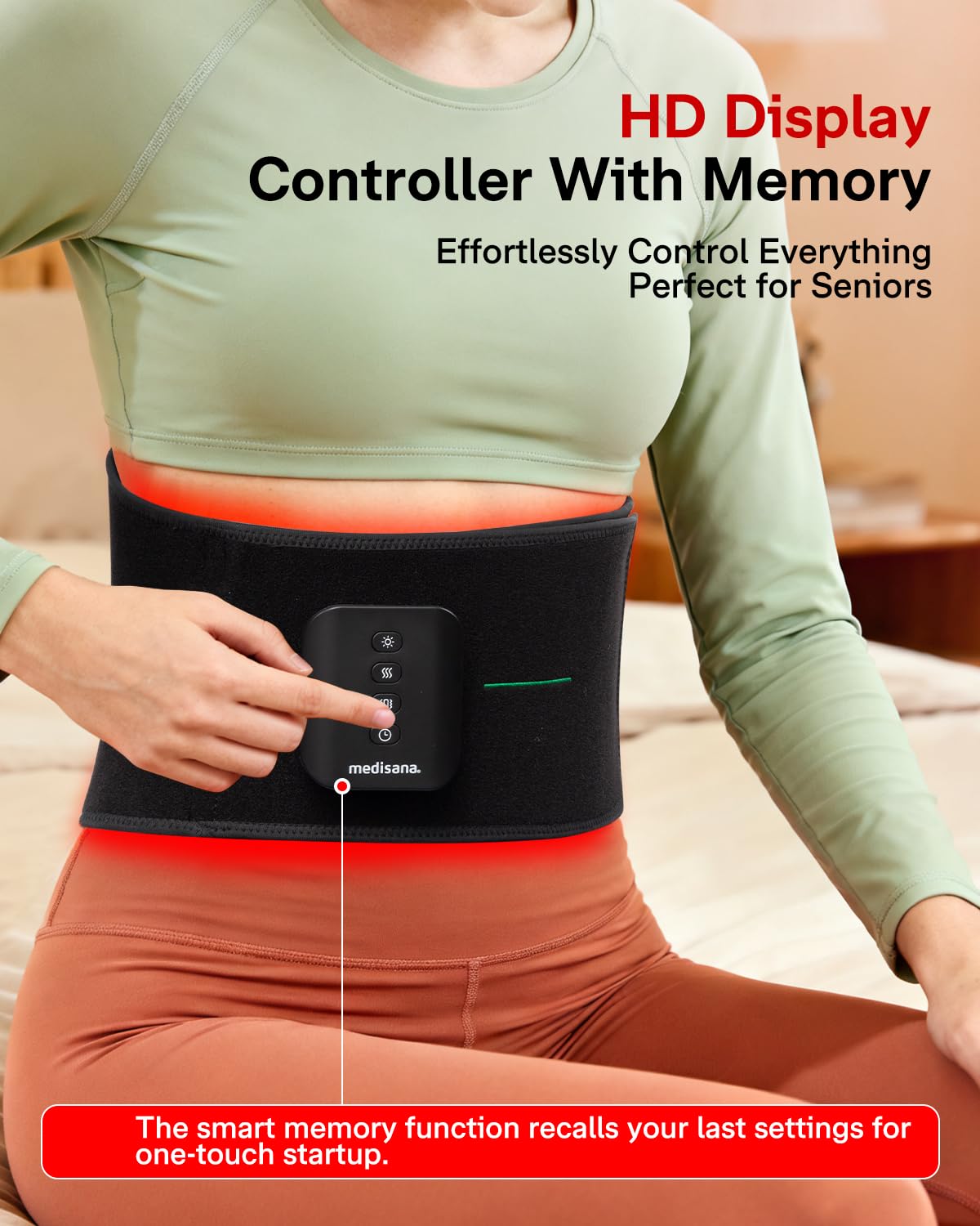 Medisana 3-in-1 Red Light Therapy Belt, Cordless Infrared Red Light Therapy for Body with Multi-Mode Red Light/Pulse/Heat/Vibration - 660nm/850nm for Muscle Pain Relief, Portable for Waist Back Knee