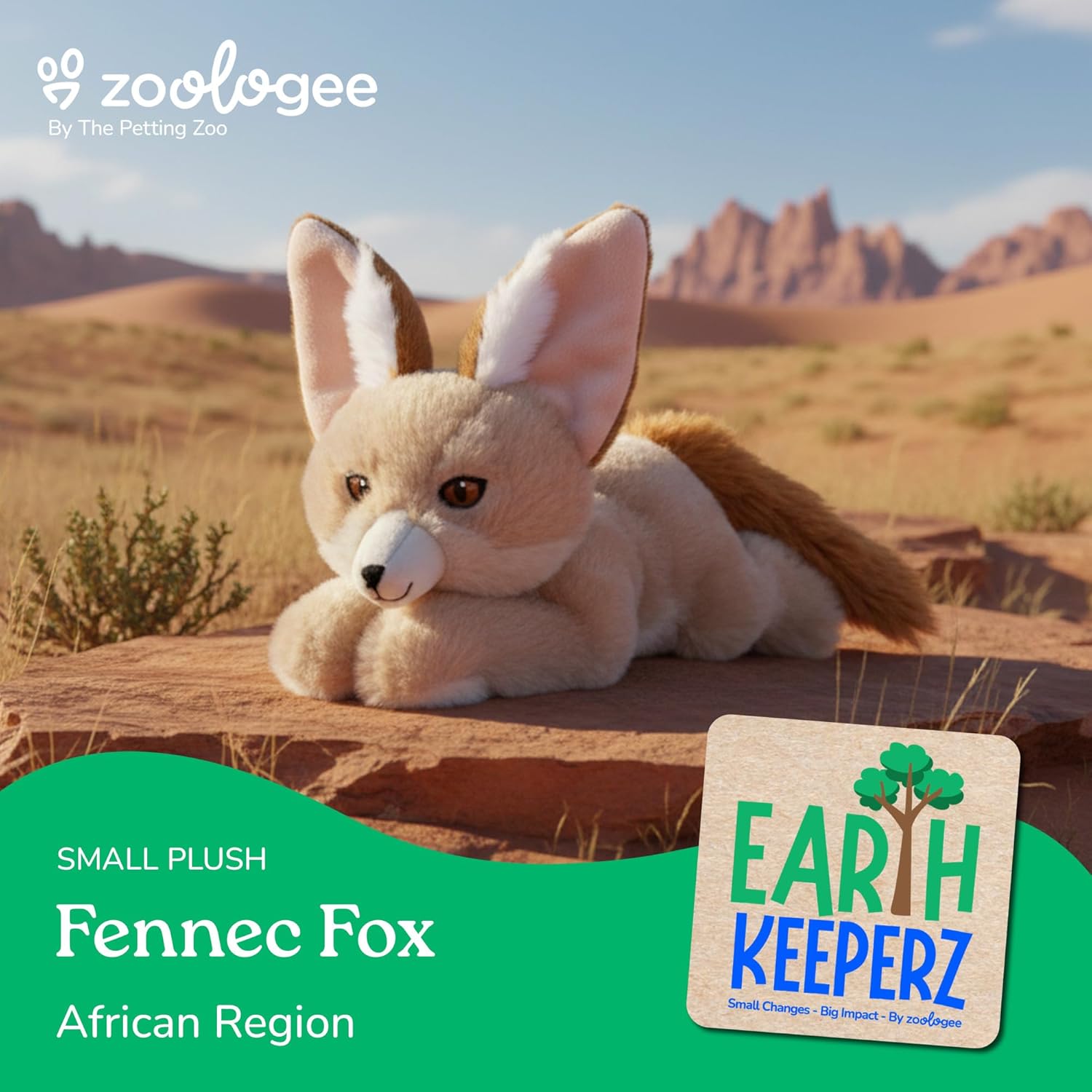 The Petting Zoo Fennec Fox Stuffed Animal Plushie, Gifts for Kids, Earth Keeperz Wildlife Animals, Zoologee Brown Fennec Fox Plush Toy, 10 inches