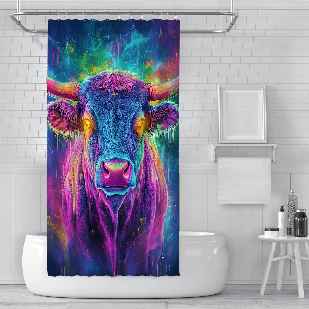 Lebhafte Kuh Duschvorhang für Badezimmerdeko 150 x 200 cm