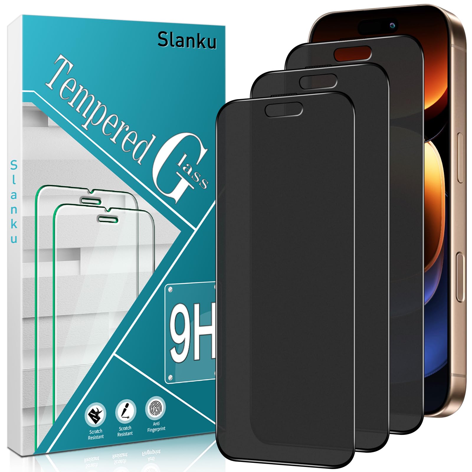 Slanku [3 Pezzi] Pellicola Privacy Per IPhone 15 E 15 Pro | Vetro Temperato 9H Anti-Spy Anti-Graffio