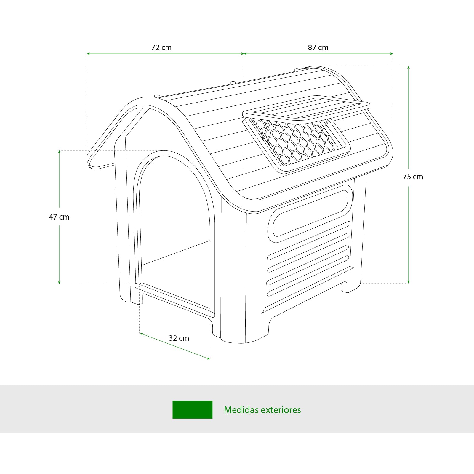GARDIUN KZT1007 - Caseta de Perro Dakota Resina 87x72x75 cm Diseño Beige y Verde con Rejilla de Ventilación Lateral para Perros Medianos con Suelo Elevado y Ventana