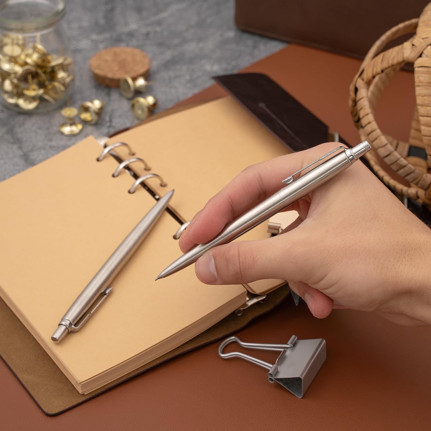 Parker Jotter Ballpoint Pen and Pencil Set, Stainless Steel with Arrow Clip, Custom Engraved — Graduation, Promotion, or Engineer and Architect Gift
