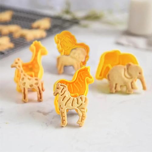 Miniatura 3 de Juego de 4 piezas de cortadores de galletas de animales del zoológico, cortadores de fondant, formas perfectas para hornear elefantes, jirafas,