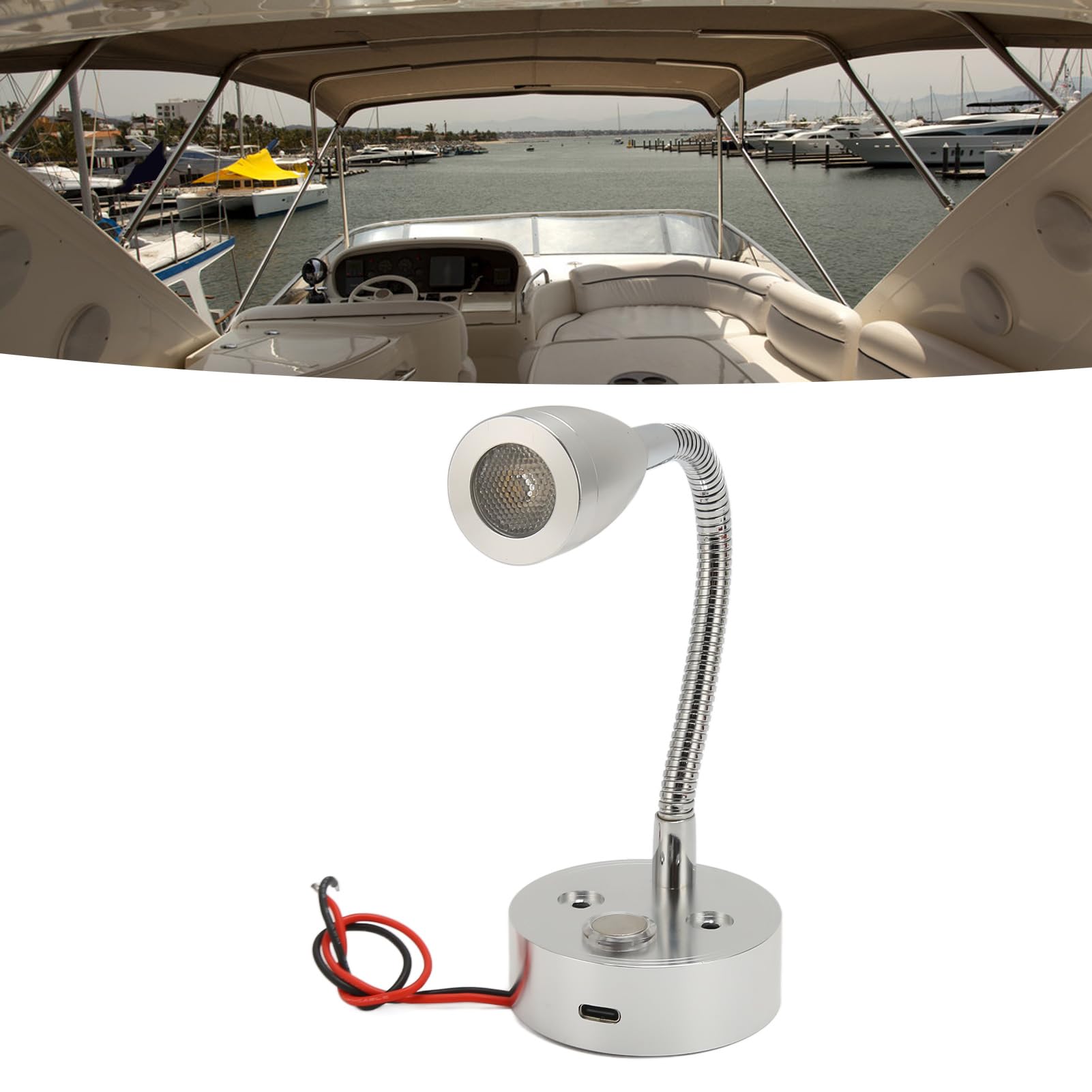 Lámpara de Cabecera LED de 12-24 V USB Tipo C Interruptor Táctil Regulable de 3 Temperaturas de Color Buena Disipación de Calor Luz de Lectura DC RV a Prueba de Herrumbre para