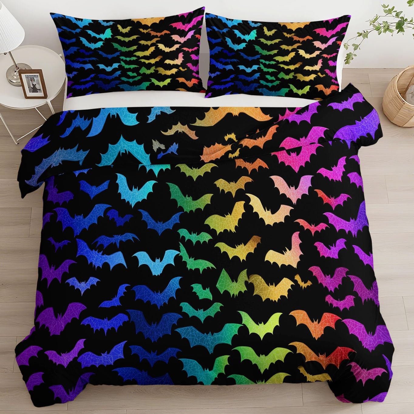Housse de couette 140x200 anti-glissement fermeture éclair chauve-souris