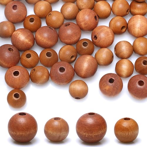 Cuentas de madera marrón de 0.78 pulgadas y 0.63 pulgadas - 60 espaciadores redondos de madera para manualidades, cuentas de granja marrón claro