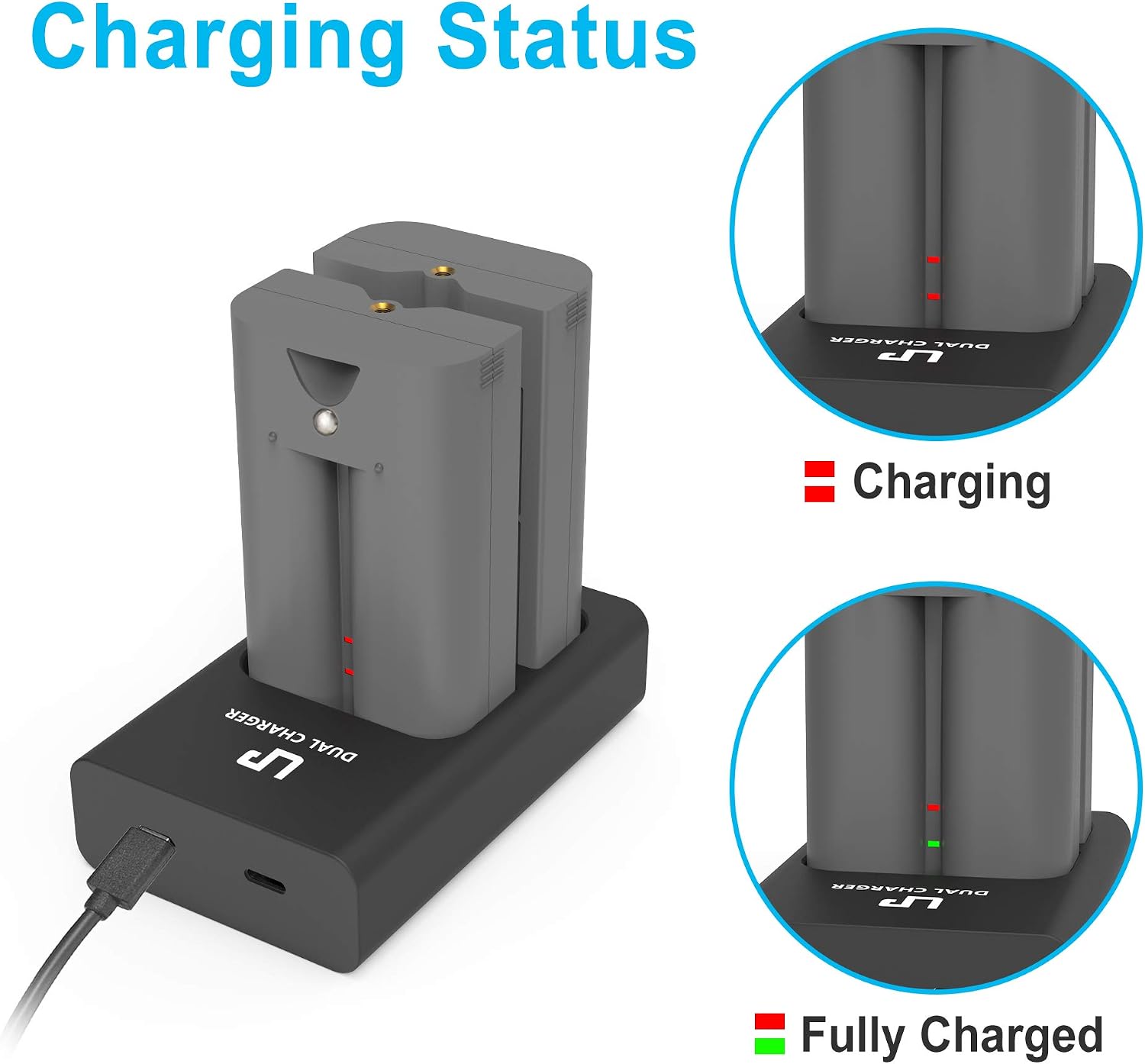 Ring Battery Charger Pack, LP 2 Pack Rechargeable Batteries and Dual Port USB Charger Station, Compatible with Ring Video Doorbell 2 / Pro, Ring Spotlight Camera, Ring Stick Up Cam, Ring Peephole Cam