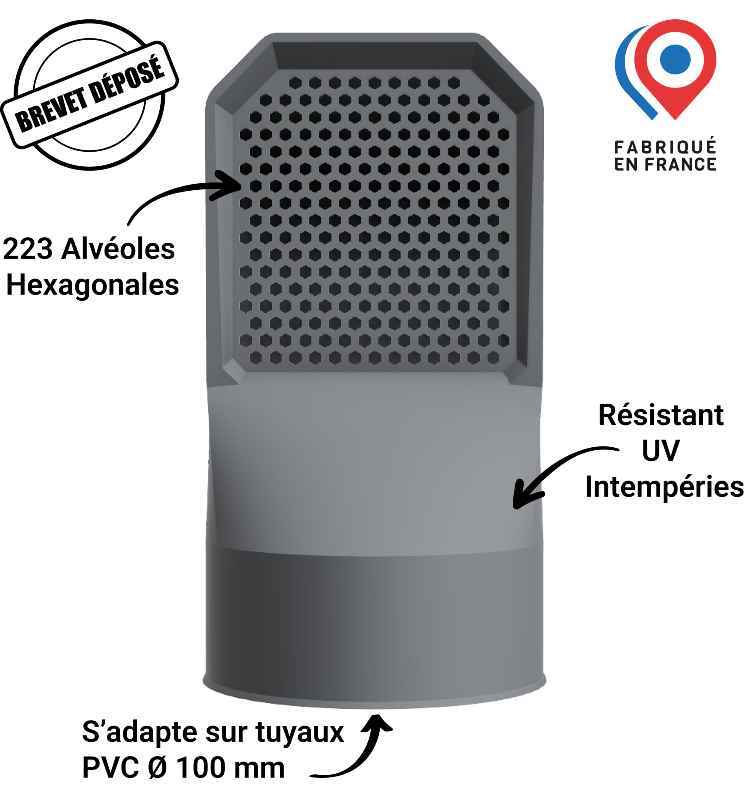 Grille d’aération vide sanitaire Ø100 mm (Lot de 2) - Ventilation PVC anti-humidité, anti-nuisibles, pour sous-sol, cave et extérieur (Gris Anthracite)