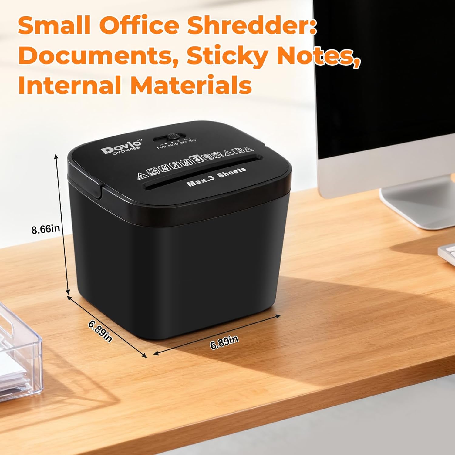 OVO-408S 4x28mm Cross Cut Mini Paper Shredder for Home Office, Auto Start/Stop, 3-Sheet Capacity, Quiet <65dB with 4L Bin & Motor Reverse