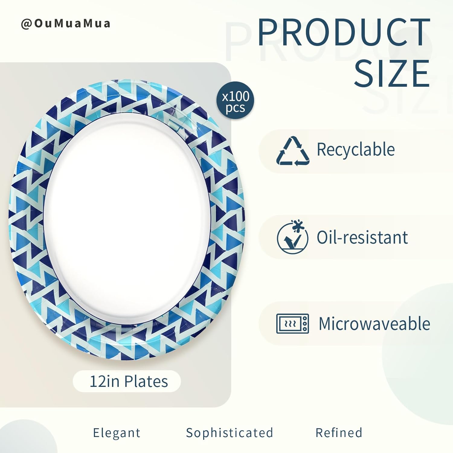 OuMuaMua Paper Plates 12 Inch, 100 Count Large Disposable Plates, Soak Proof & Cut Resistant, Microwave Safe, Sturdy Bulk Oval Paper Plates for Events Picnic, BBQ & Large Meals