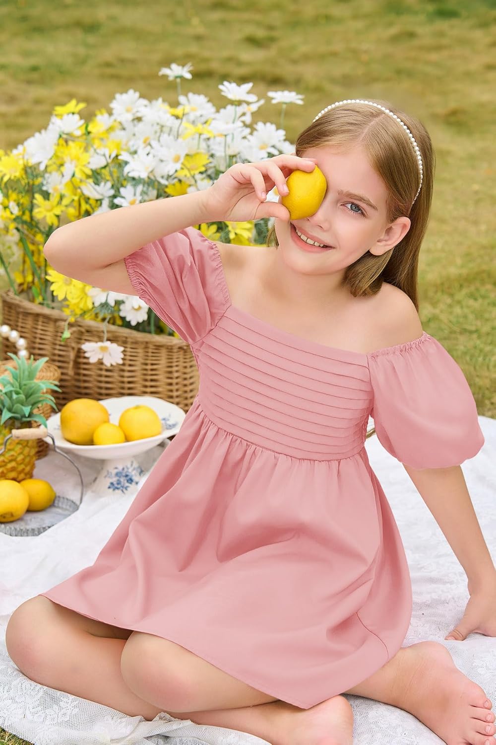 Haloumoning Girls Summer Dress Kids Square Neck Puff Sleeve A-Line Smocked Mini Dresses 5-14 Years - Image 5