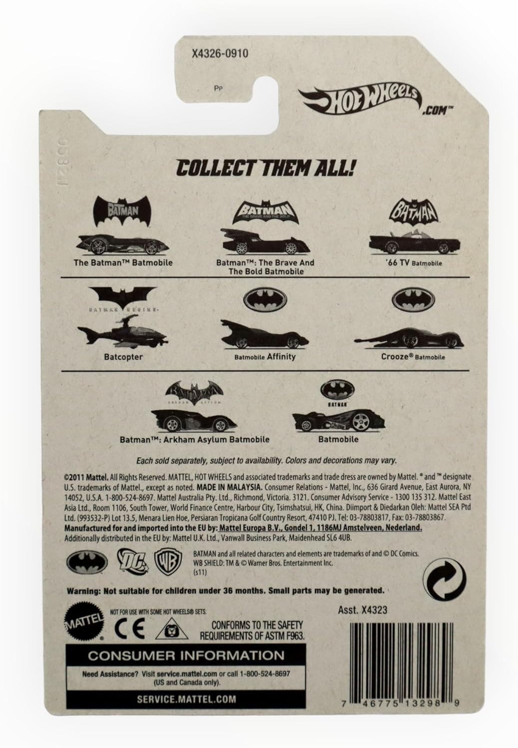 Hot Wheels 2012 Batman Series #3 of 8 Batman 1966 TV Series Batmobile 1:64 Scale