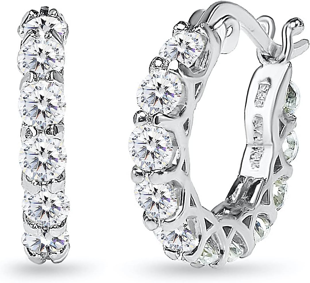 Sterling Silver 16mm Round AAA Cubic Zirconia Huggies Bridal Jewelry CZ Small Hoop Earrings for Women with Gift Box